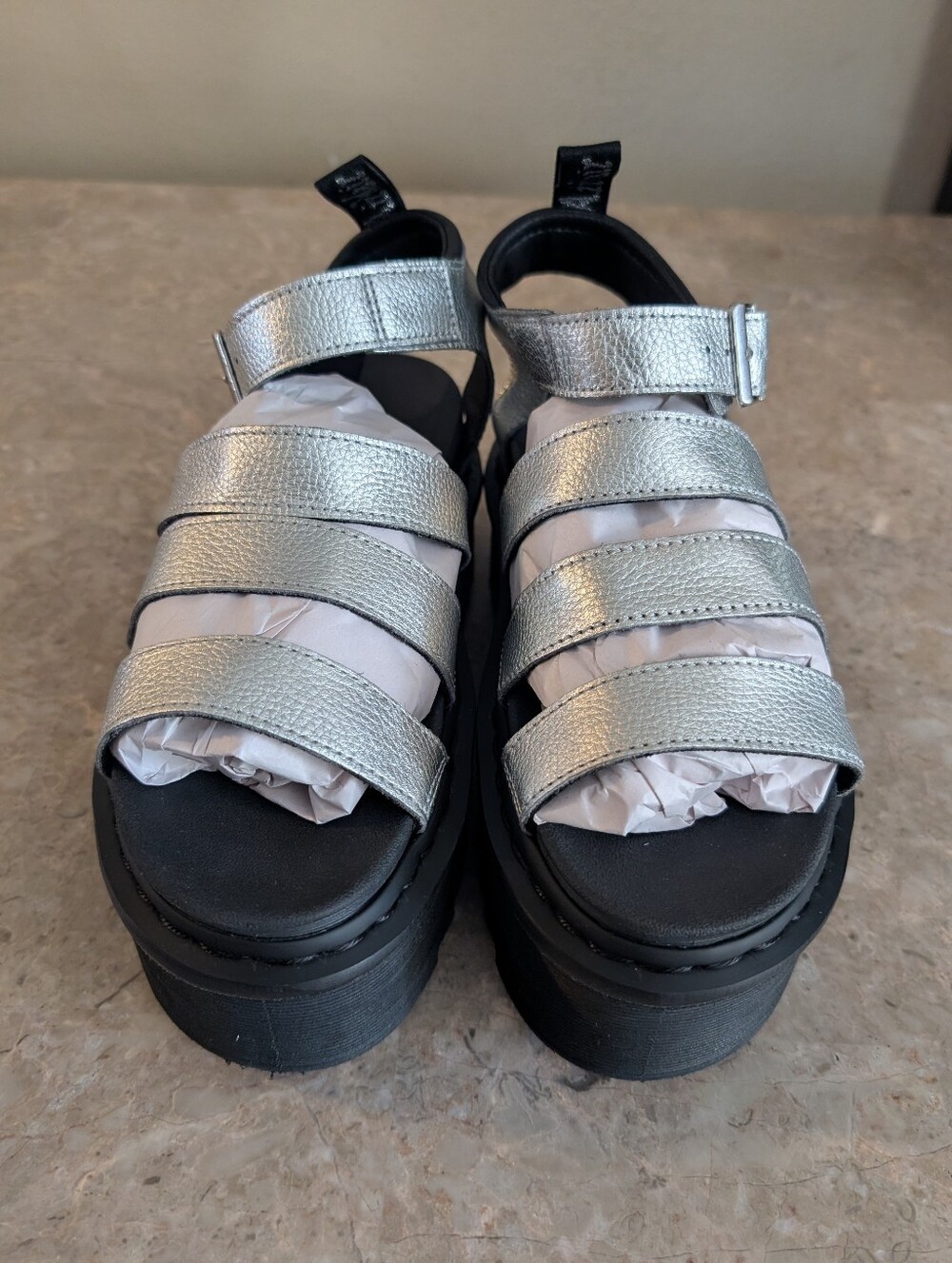 Dr Martens Blaire Metallic Silver Leather Platform Sandals Punk Women's Size 9 - Picture 2 of 11